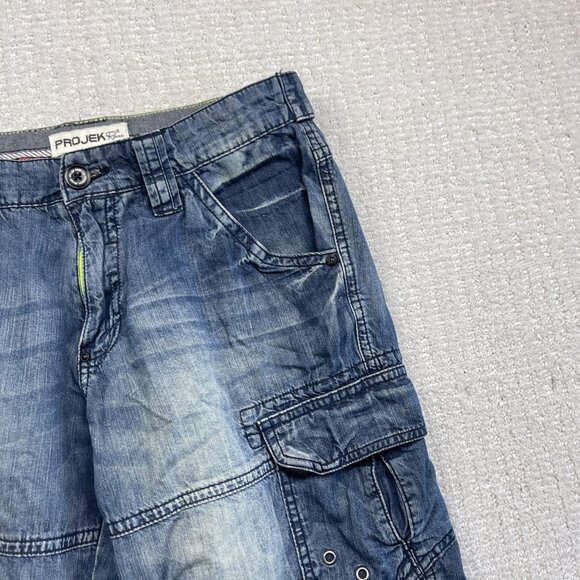 Y2K Projek Raw Cargo Shorts Men’s Sz 30 Light Wash Denim Jeans Punk Streetwear - Picture 4 of 15